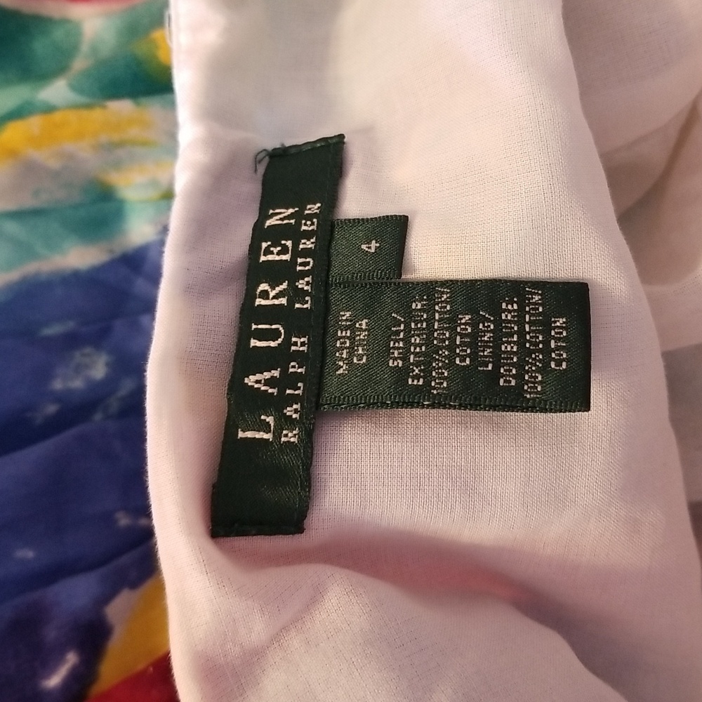 Lauren Ralph Lauren Watercolor Print Skirt Orange Teal Yellow Pleated Waist - Picture 11 of 12